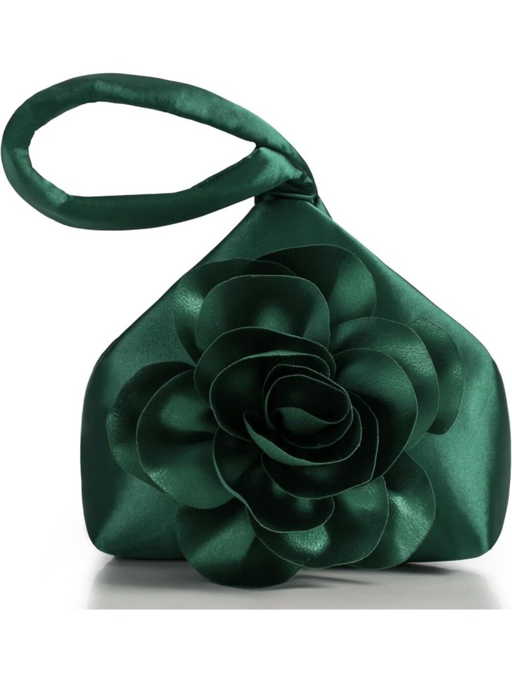 👜Women's Dark Green Flower Satin Triangle Evening Clutch Wristlet Purses Bag
